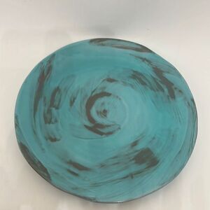 Italy Turquoise Swirl 8 1/2 In Plate Handmade And Painted Distressed Exquisite